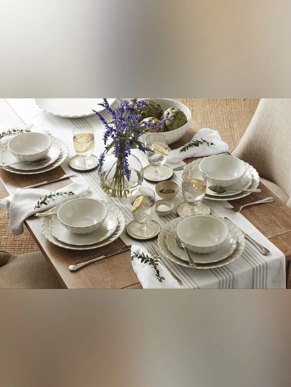 Lenox French Perle Scallop 12 Piece Dinnerware Set, Service for 4